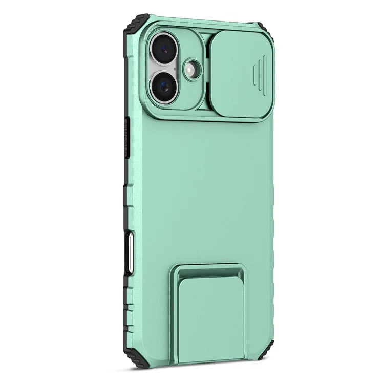 For iPhone 16 Plus Case Camera Slider PC + TPU Phone Cover with Kickstand