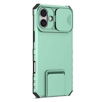 For iPhone 16 Plus Case Camera Slider PC + TPU Phone Cover with Kickstand