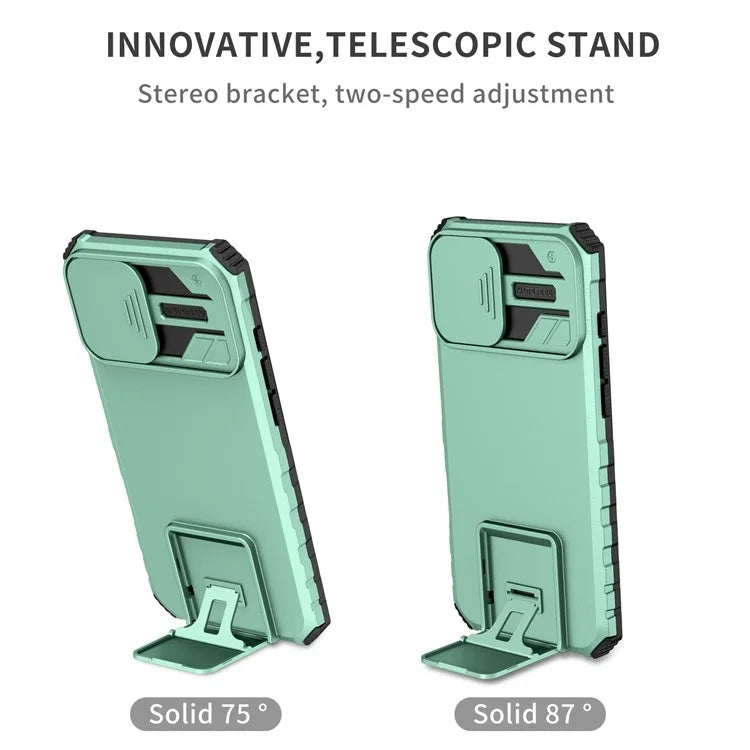 For iPhone 16 Plus Case Camera Slider PC + TPU Phone Cover with Kickstand