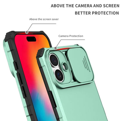 For iPhone 16 Plus Case Camera Slider PC + TPU Phone Cover with Kickstand