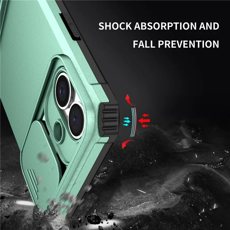 For iPhone 16 Plus Case Camera Slider PC + TPU Phone Cover with Kickstand
