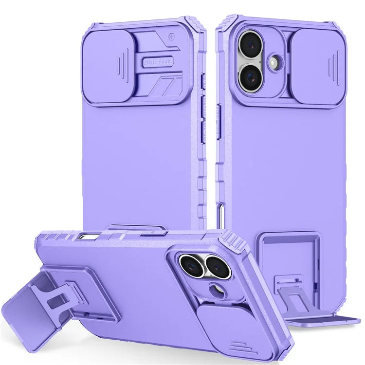 For iPhone 16 Plus Case Camera Slider PC + TPU Phone Cover with Kickstand