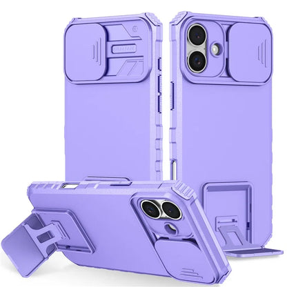 For iPhone 16 Plus Case Camera Slider PC + TPU Phone Cover with Kickstand
