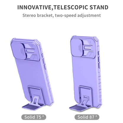 For iPhone 16 Plus Case Camera Slider PC + TPU Phone Cover with Kickstand