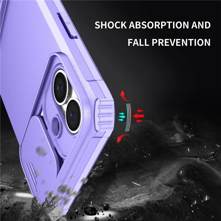 For iPhone 16 Plus Case Camera Slider PC + TPU Phone Cover with Kickstand