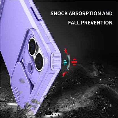 For iPhone 16 Plus Case Camera Slider PC + TPU Phone Cover with Kickstand