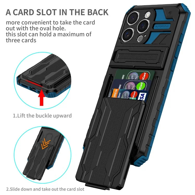 For iPhone 16 Pro Case with Card Holder PC + TPU Phone Back Cover Kickstand