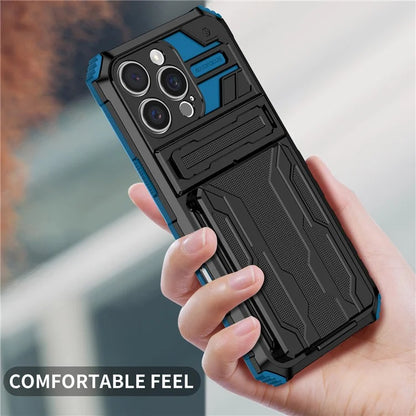 For iPhone 16 Pro Case with Card Holder PC + TPU Phone Back Cover Kickstand