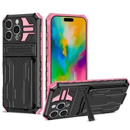 For iPhone 16 Pro Case with Card Holder PC + TPU Phone Back Cover Kickstand