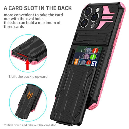 For iPhone 16 Pro Case with Card Holder PC + TPU Phone Back Cover Kickstand