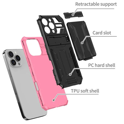 For iPhone 16 Pro Case with Card Holder PC + TPU Phone Back Cover Kickstand