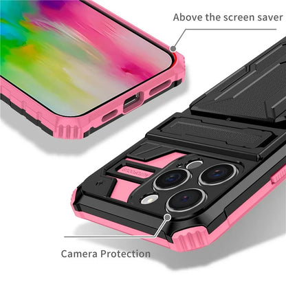 For iPhone 16 Pro Case with Card Holder PC + TPU Phone Back Cover Kickstand