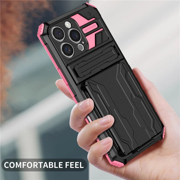 For iPhone 16 Pro Case with Card Holder PC + TPU Phone Back Cover Kickstand