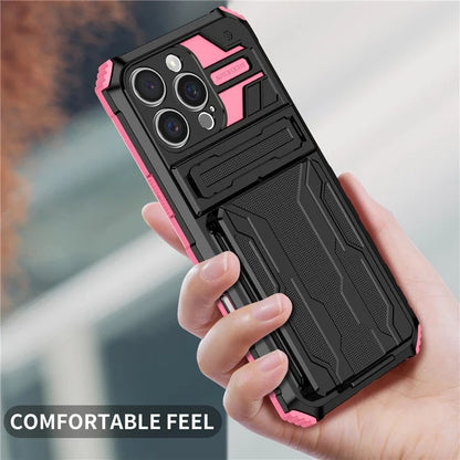 For iPhone 16 Pro Case with Card Holder PC + TPU Phone Back Cover Kickstand