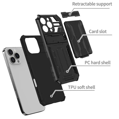 For iPhone 16 Pro Case with Card Holder PC + TPU Phone Back Cover Kickstand