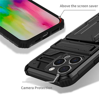 For iPhone 16 Pro Case with Card Holder PC + TPU Phone Back Cover Kickstand