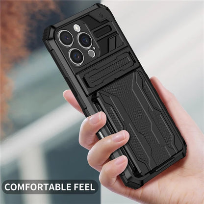 For iPhone 16 Pro Case with Card Holder PC + TPU Phone Back Cover Kickstand