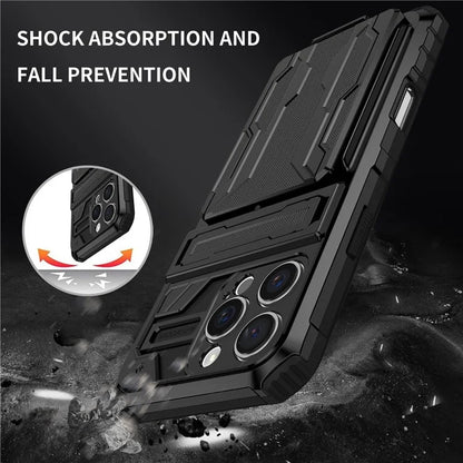For iPhone 16 Pro Case with Card Holder PC + TPU Phone Back Cover Kickstand