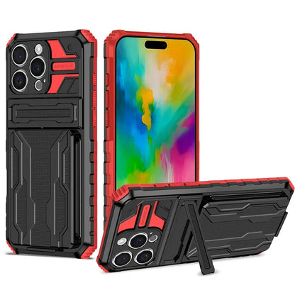 For iPhone 16 Pro Case with Card Holder PC + TPU Phone Back Cover Kickstand