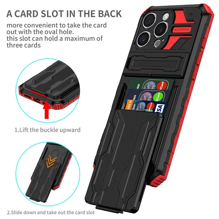 For iPhone 16 Pro Case with Card Holder PC + TPU Phone Back Cover Kickstand