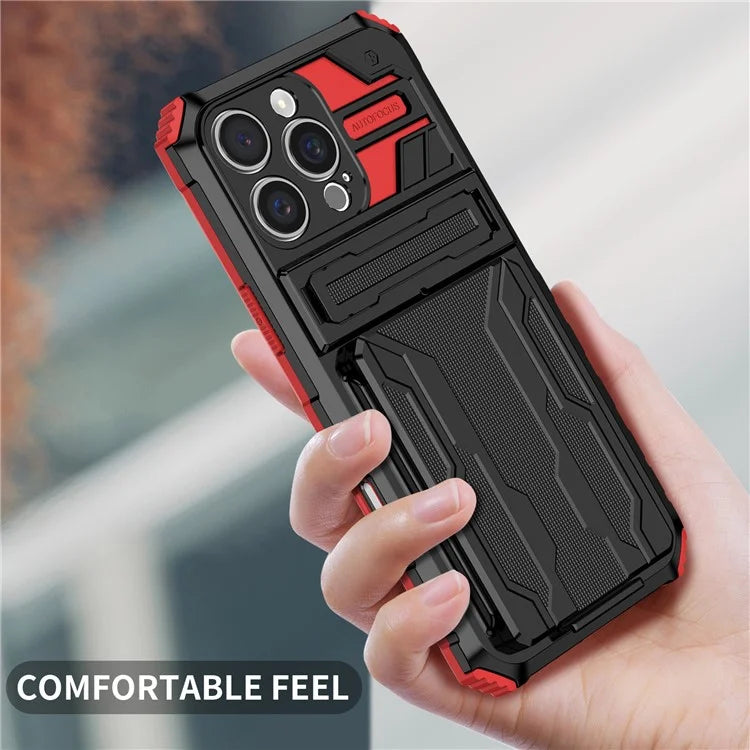 For iPhone 16 Pro Case with Card Holder PC + TPU Phone Back Cover Kickstand