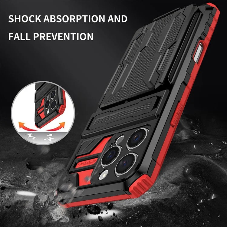 For iPhone 16 Pro Case with Card Holder PC + TPU Phone Back Cover Kickstand