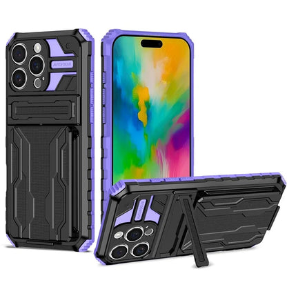 For iPhone 16 Pro Case with Card Holder PC + TPU Phone Back Cover Kickstand