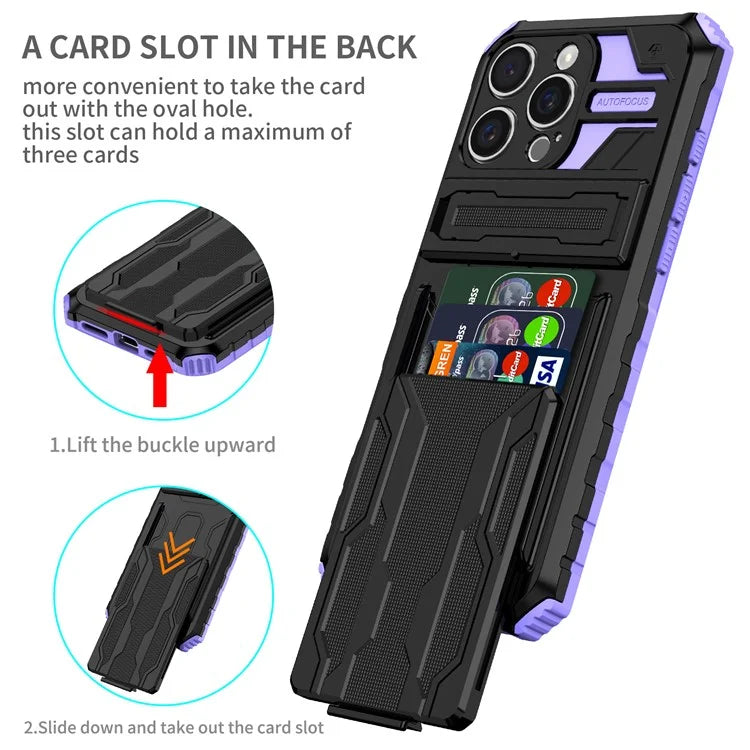 For iPhone 16 Pro Case with Card Holder PC + TPU Phone Back Cover Kickstand