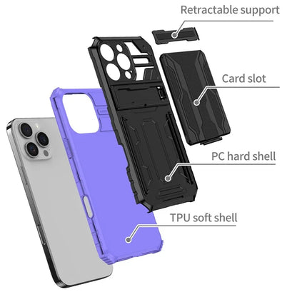 For iPhone 16 Pro Case with Card Holder PC + TPU Phone Back Cover Kickstand