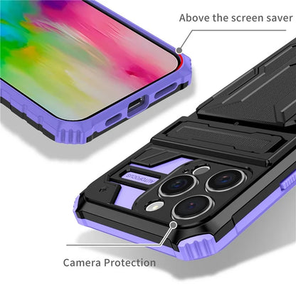 For iPhone 16 Pro Case with Card Holder PC + TPU Phone Back Cover Kickstand