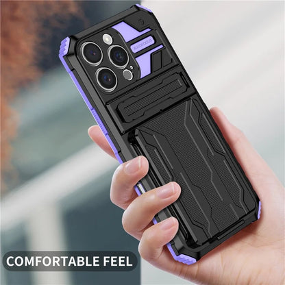 For iPhone 16 Pro Case with Card Holder PC + TPU Phone Back Cover Kickstand