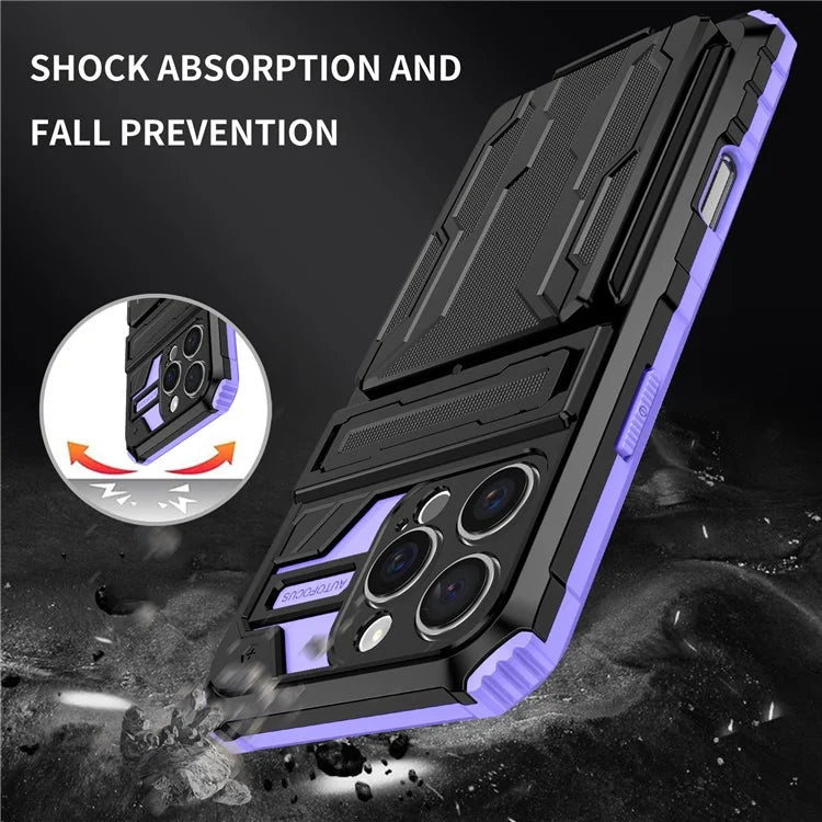 For iPhone 16 Pro Case with Card Holder PC + TPU Phone Back Cover Kickstand