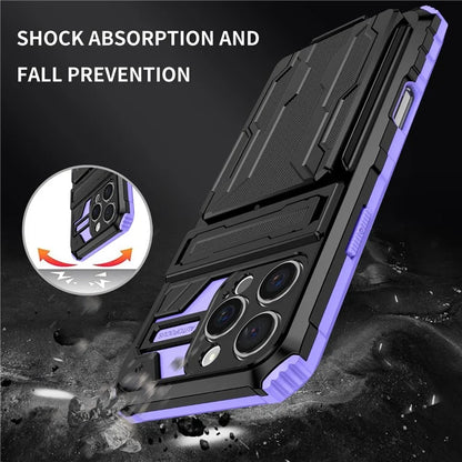 For iPhone 16 Pro Case with Card Holder PC + TPU Phone Back Cover Kickstand