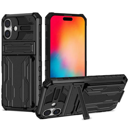 For iPhone 16 Plus Case with Card Holder PC + TPU Phone Back Cover Kickstand