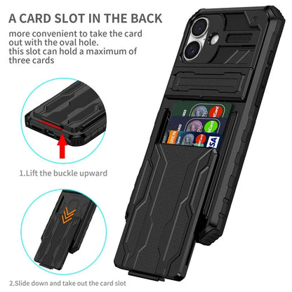 For iPhone 16 Plus Case with Card Holder PC + TPU Phone Back Cover Kickstand