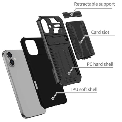 For iPhone 16 Plus Case with Card Holder PC + TPU Phone Back Cover Kickstand