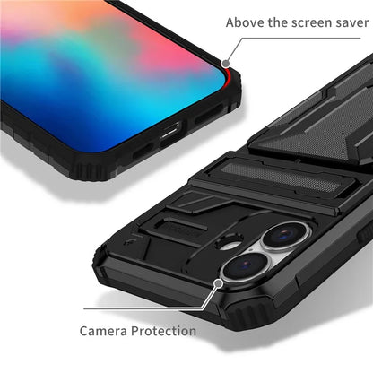For iPhone 16 Plus Case with Card Holder PC + TPU Phone Back Cover Kickstand