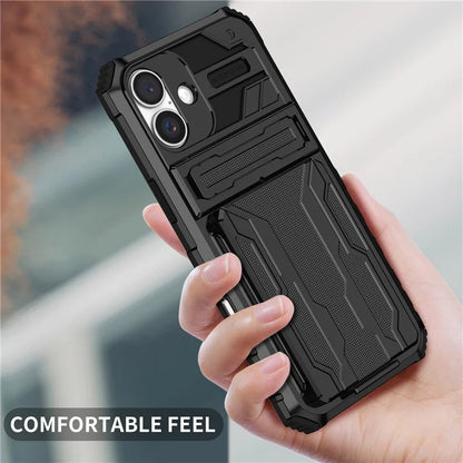For iPhone 16 Plus Case with Card Holder PC + TPU Phone Back Cover Kickstand