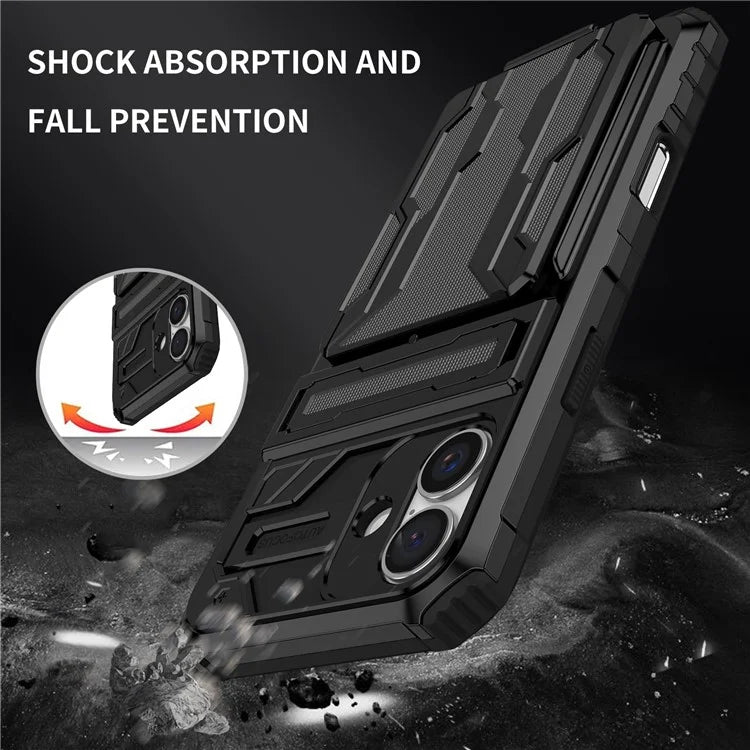 For iPhone 16 Plus Case with Card Holder PC + TPU Phone Back Cover Kickstand