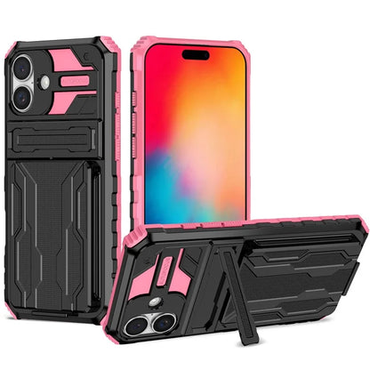 For iPhone 16 Plus Case with Card Holder PC + TPU Phone Back Cover Kickstand