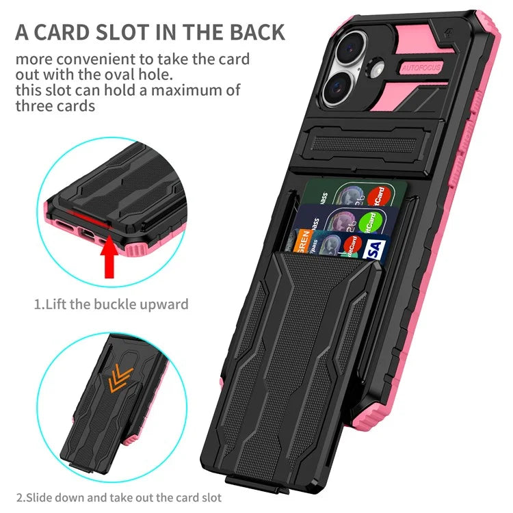 For iPhone 16 Plus Case with Card Holder PC + TPU Phone Back Cover Kickstand