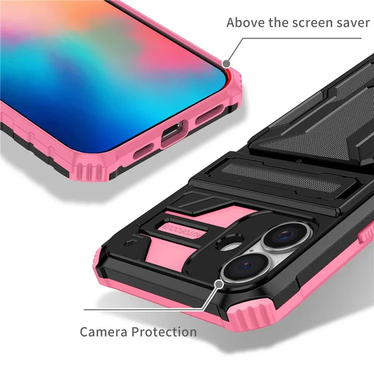 For iPhone 16 Plus Case with Card Holder PC + TPU Phone Back Cover Kickstand