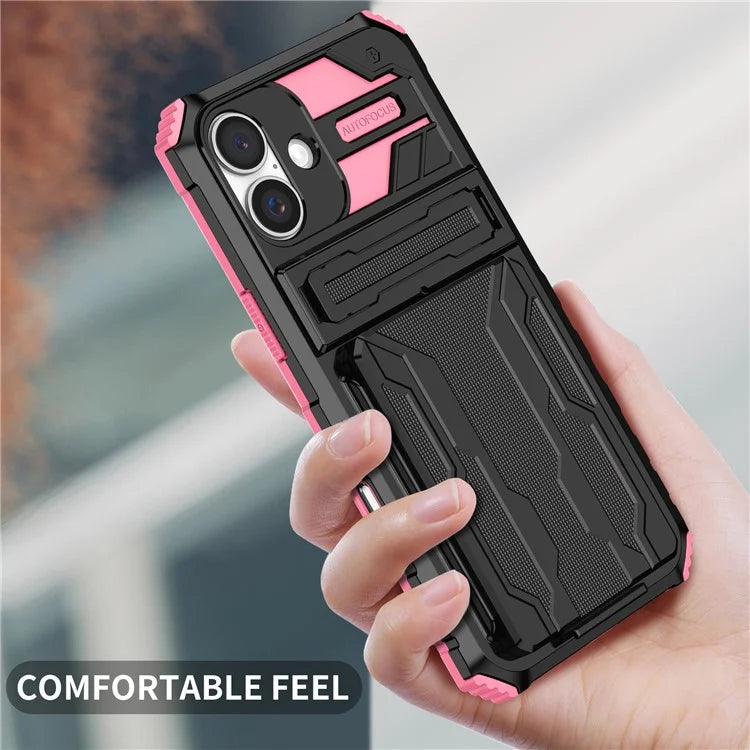 For iPhone 16 Plus Case with Card Holder PC + TPU Phone Back Cover Kickstand
