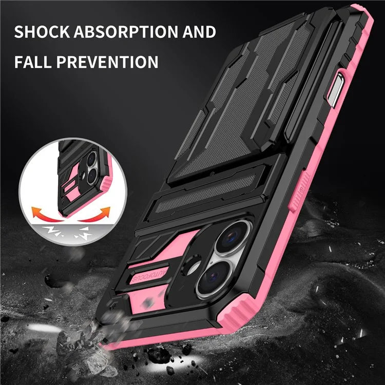 For iPhone 16 Plus Case with Card Holder PC + TPU Phone Back Cover Kickstand