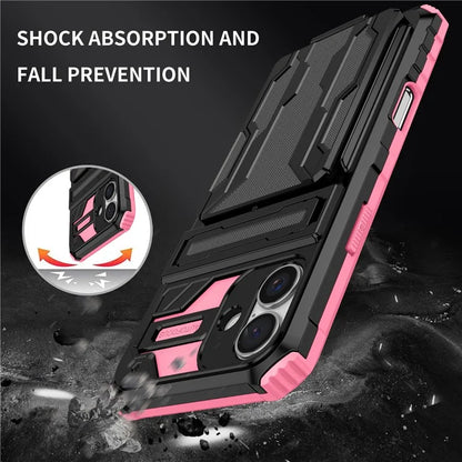For iPhone 16 Plus Case with Card Holder PC + TPU Phone Back Cover Kickstand