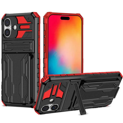 For iPhone 16 Plus Case with Card Holder PC + TPU Phone Back Cover Kickstand