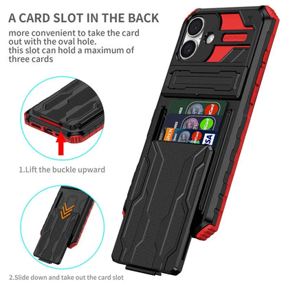 For iPhone 16 Plus Case with Card Holder PC + TPU Phone Back Cover Kickstand