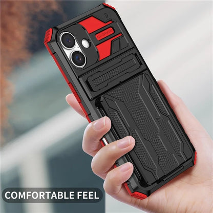 For iPhone 16 Plus Case with Card Holder PC + TPU Phone Back Cover Kickstand