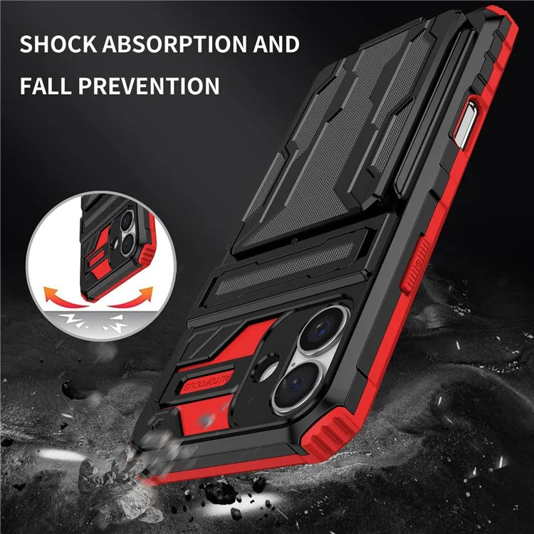 For iPhone 16 Plus Case with Card Holder PC + TPU Phone Back Cover Kickstand