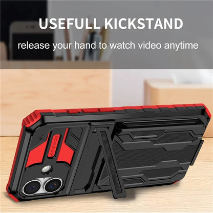 For iPhone 16 Plus Case with Card Holder PC + TPU Phone Back Cover Kickstand